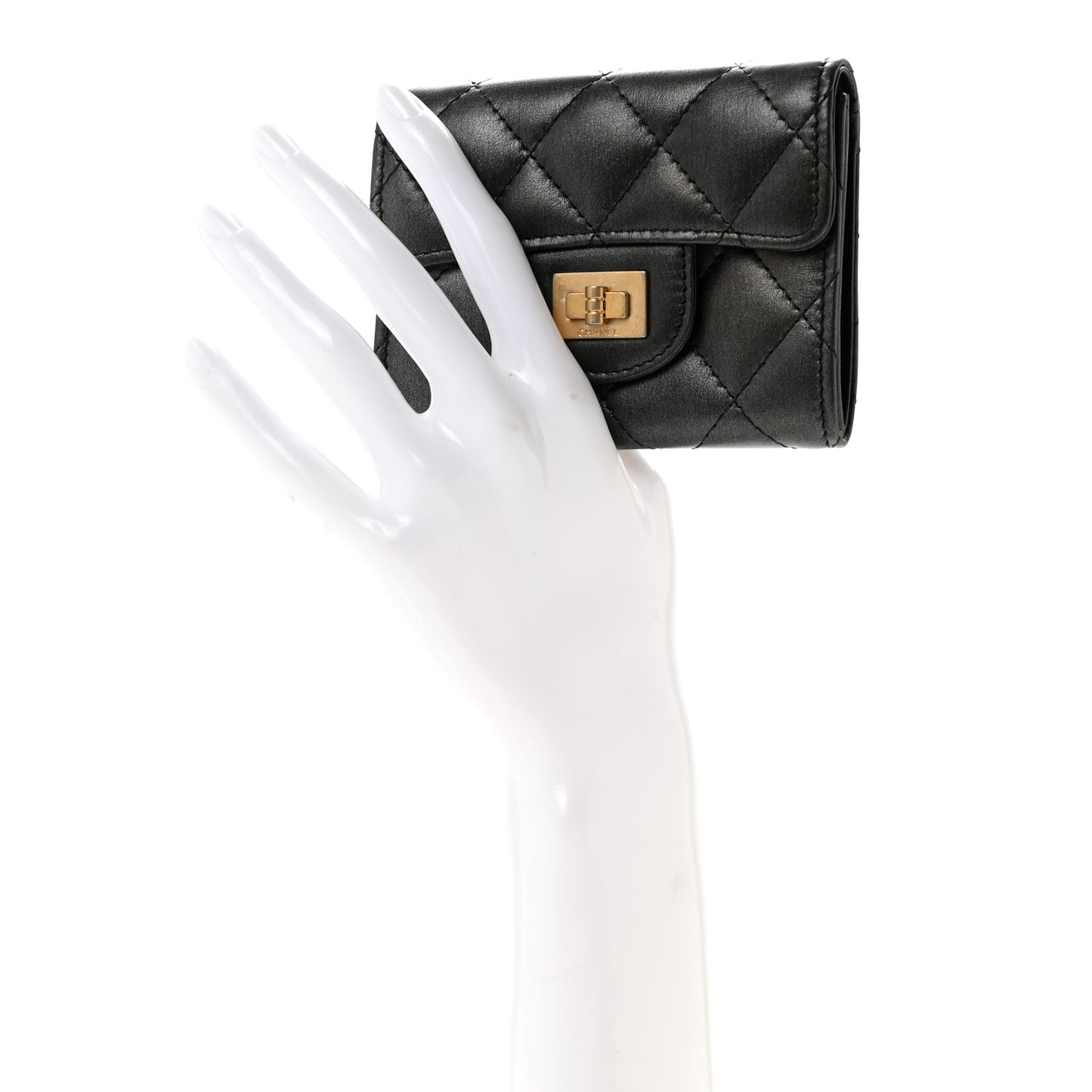 Metallic Calfskin Quilted Reissue Card Holder Wallet Charcoal