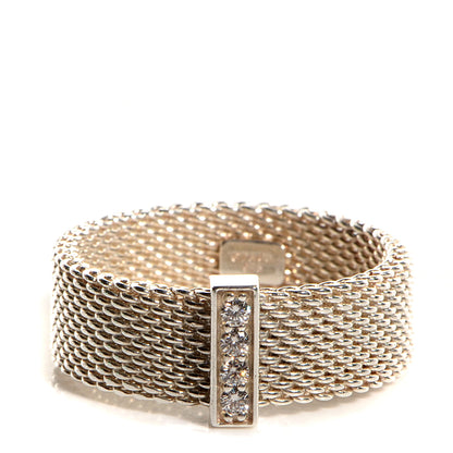 Tiffany Sterling Silver Diamond Mesh Somerset Ring 57 8 1 of 5