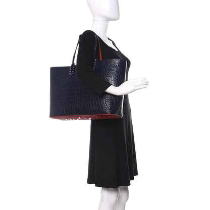 Christian Louboutin Calfskin Crocodile Embossed Spikes East West Cabata Tote Navy 2 of 13