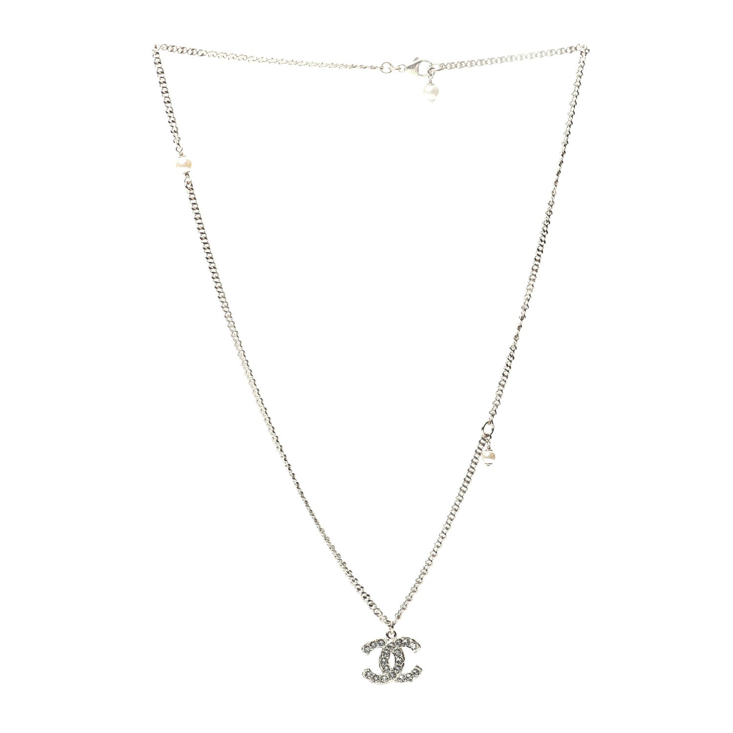 Pearl Crystal CC Pendant Necklace Gold