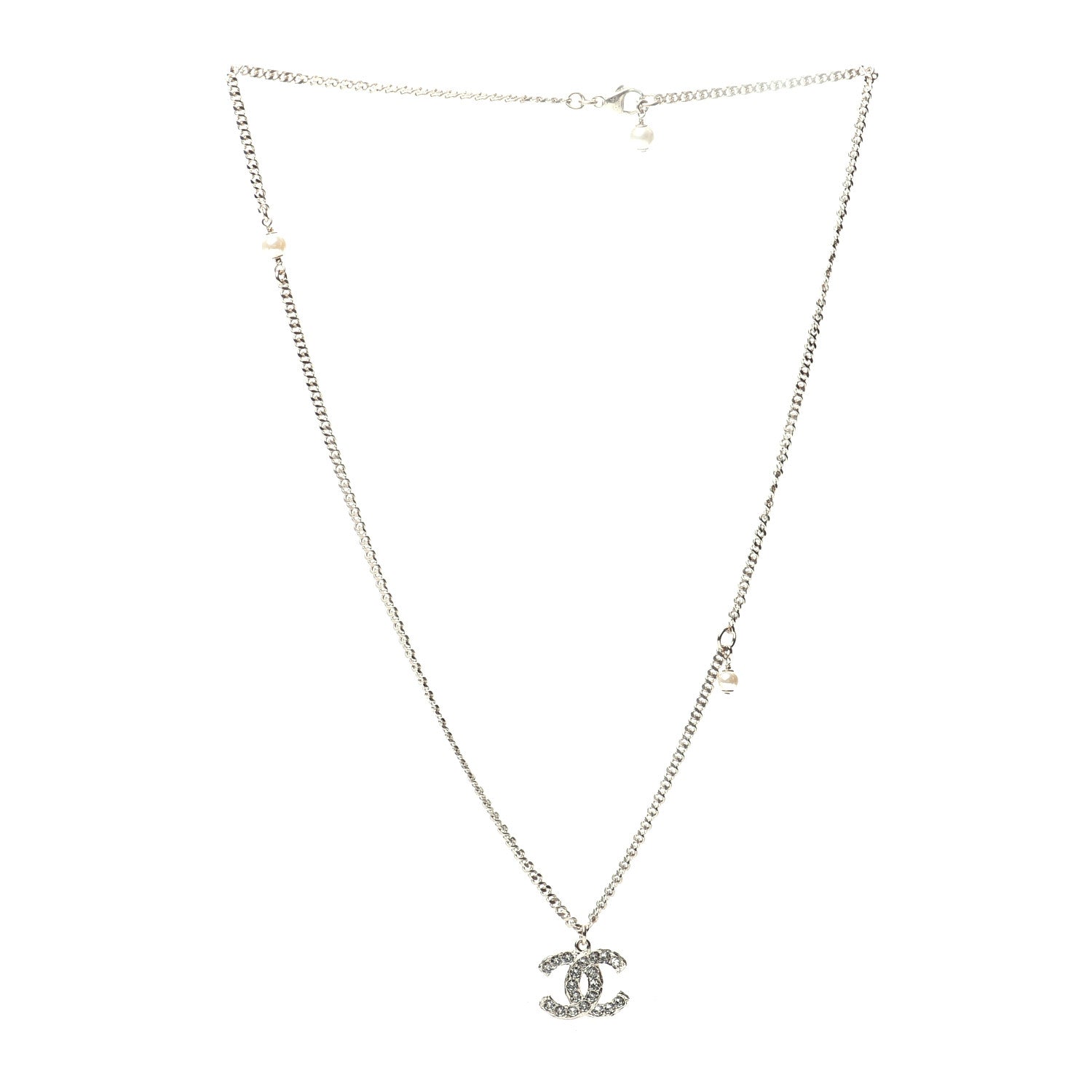 Chanel Pearl Crystal CC Pendant Necklace Gold 3 of 6