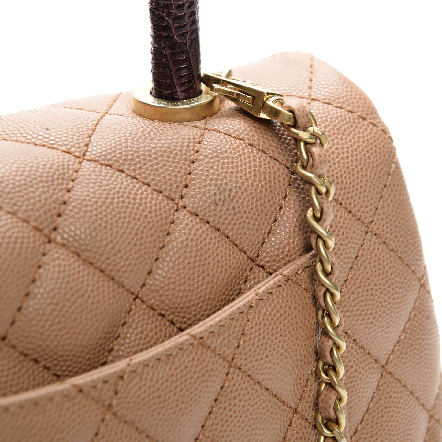 Caviar Lizard Quilted Mini Coco Handle Flap Beige