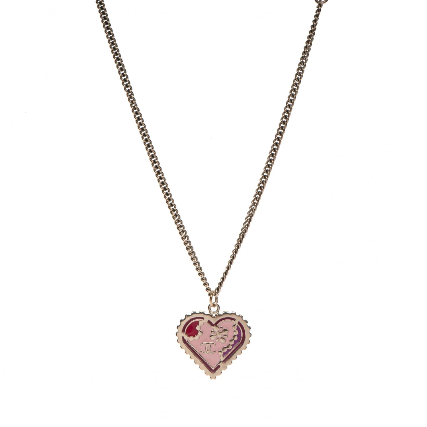 Enamel Heart CC Charm Necklace Gold