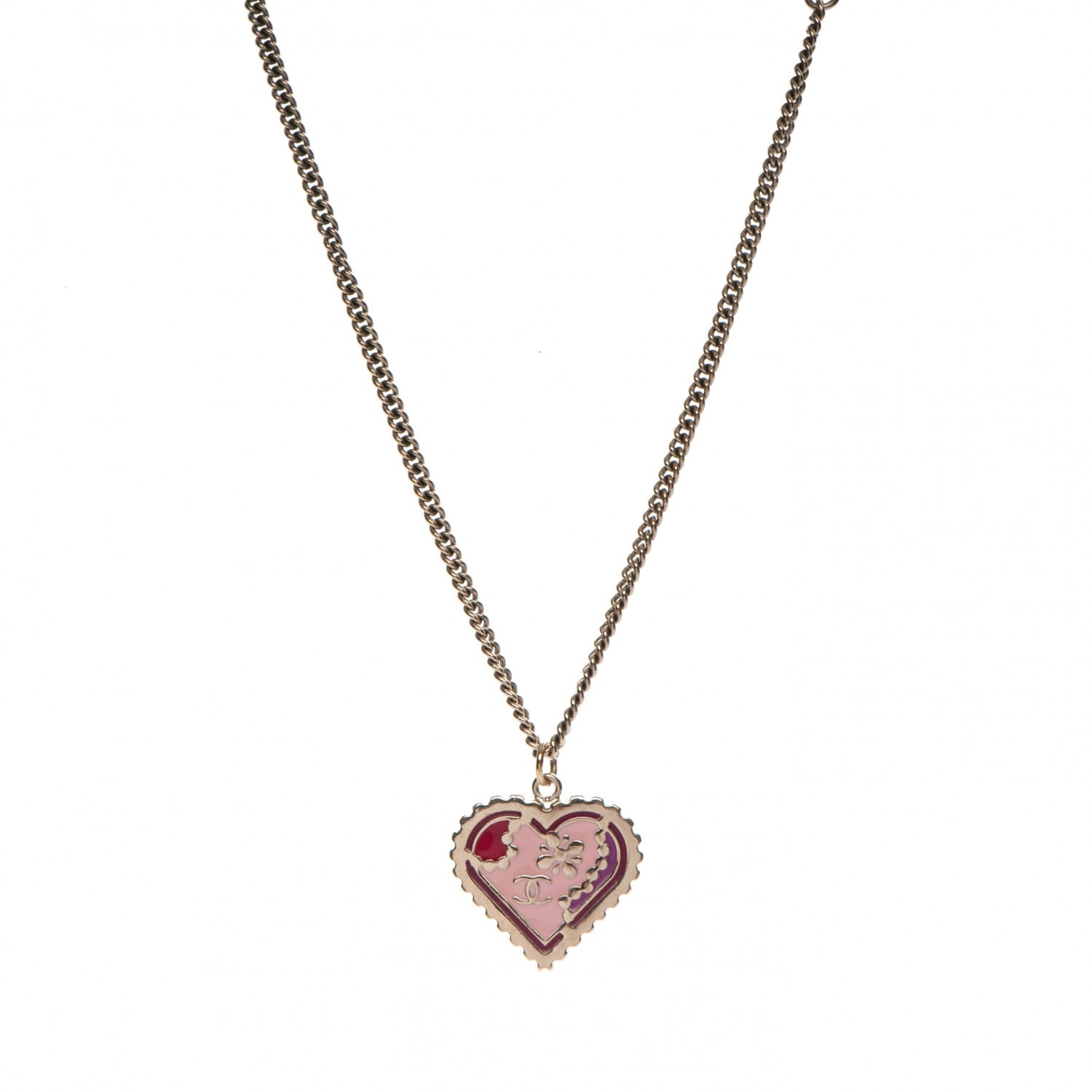 Chanel Enamel Heart CC Charm Necklace Gold 1 of 5