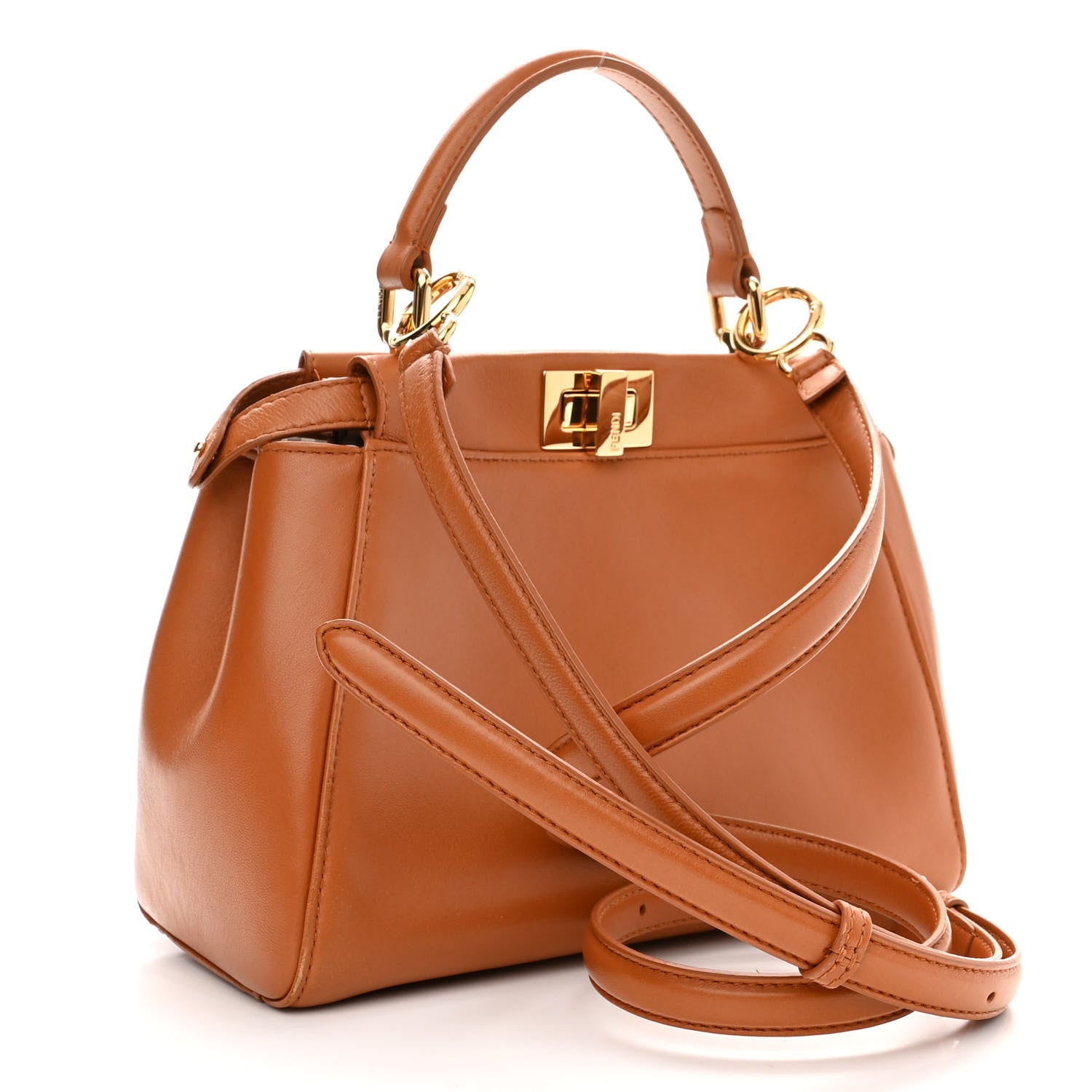 Fendi Nappa Vitello Century Gingham Embossed Mini Peekaboo Iconic Satchel Brandy White Black 3 of 11
