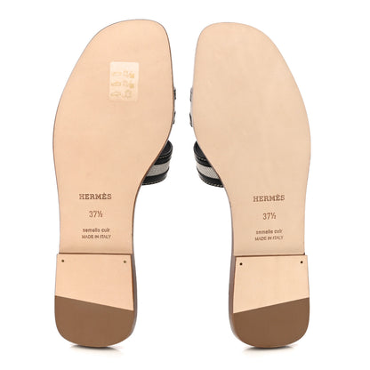 Hermes Calfskin Canvas Oran Sandals 37.5 Black 5 of 10