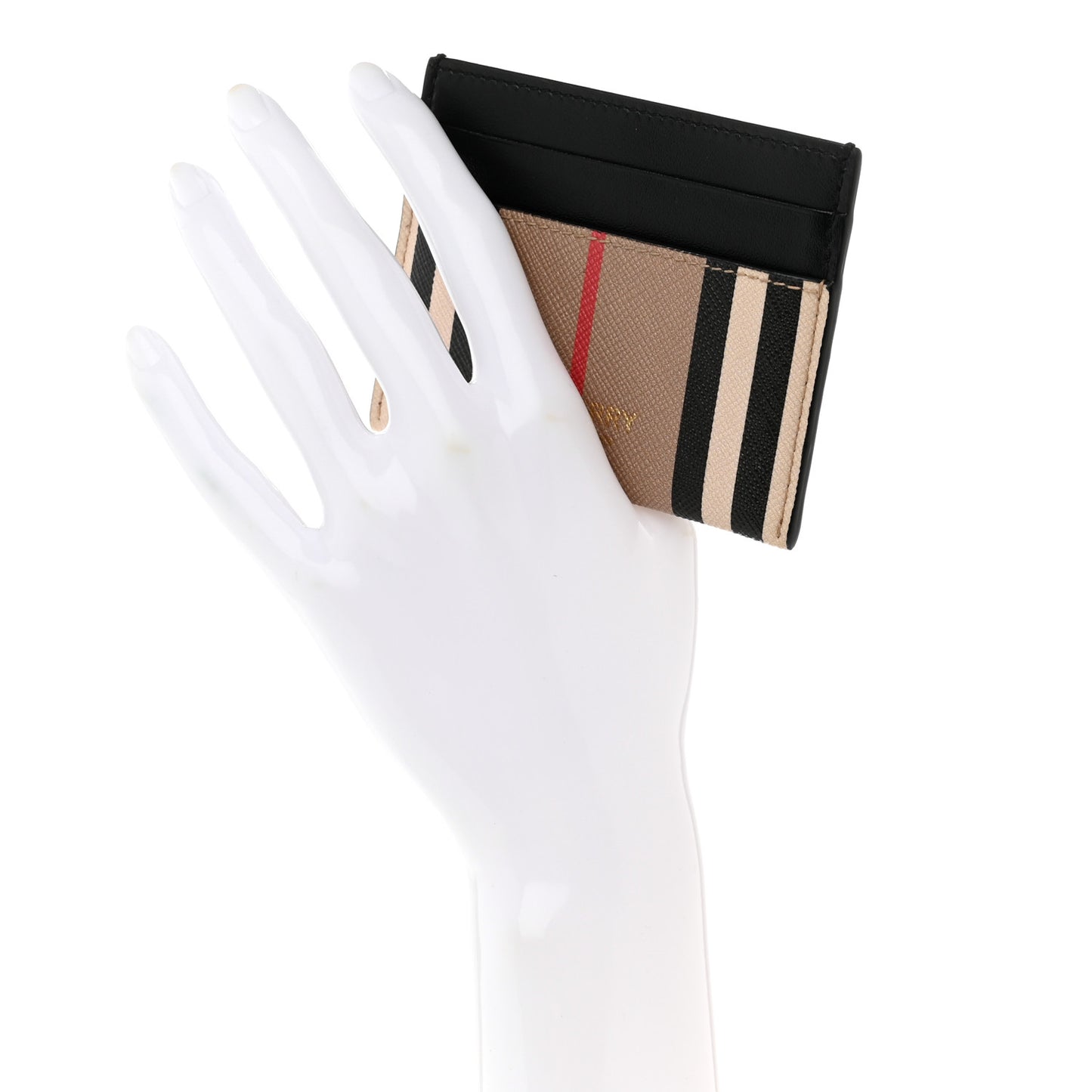 E-Canvas Calfskin Icon Stripe Card Case Archive Beige