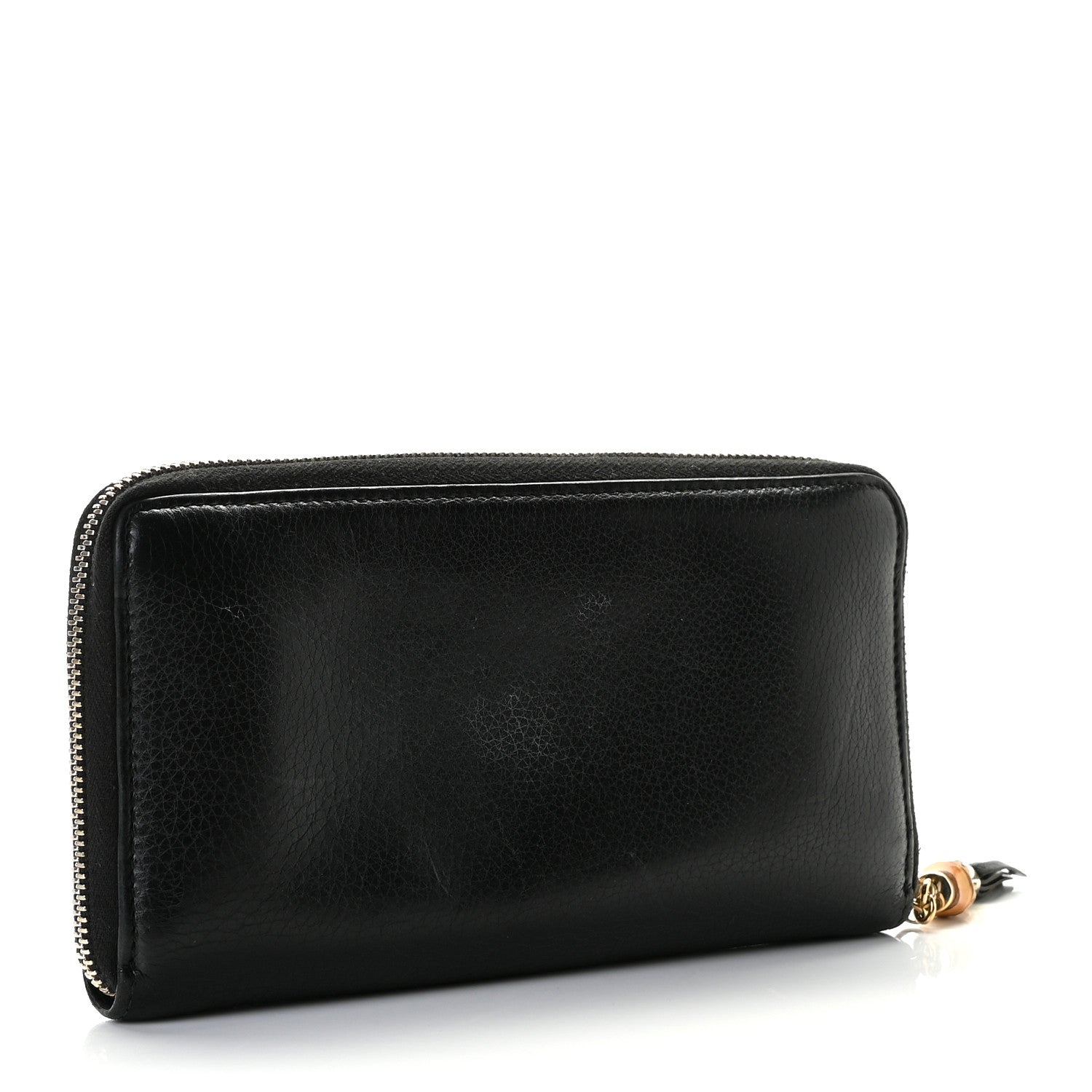 Gucci Pebbled Calfskin Bamboo Tassel Zip Around Wallet Black 2 of 8