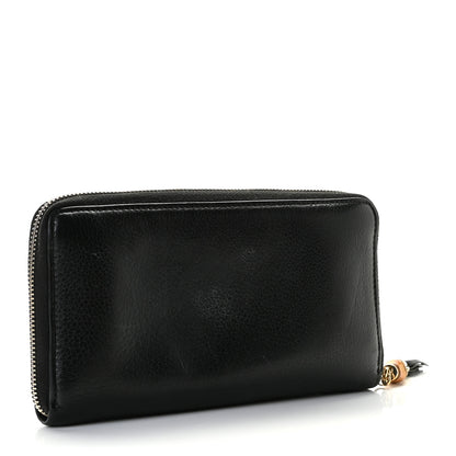 Gucci Pebbled Calfskin Bamboo Tassel Zip Around Wallet Black 2 of 8