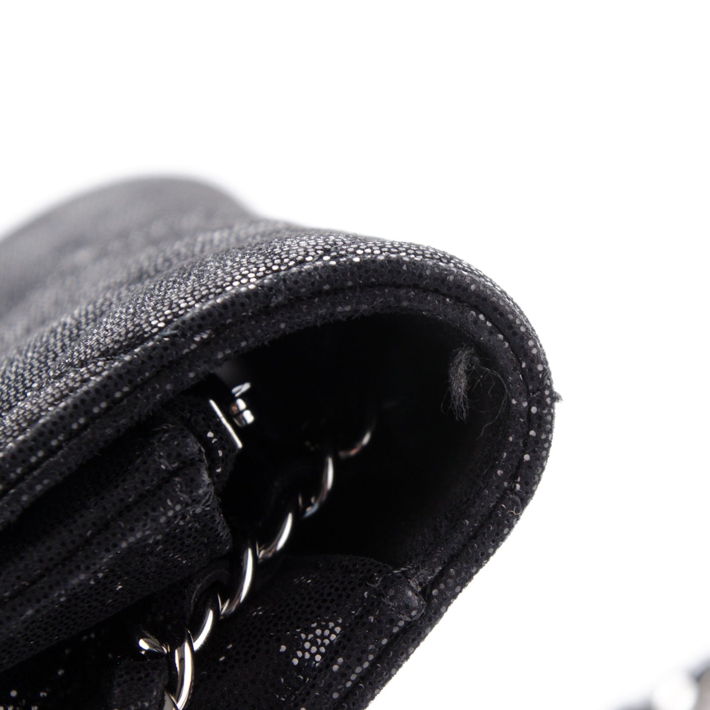 Iridescent Caviar Crystal Quilted Wallet On Chain WOC Black