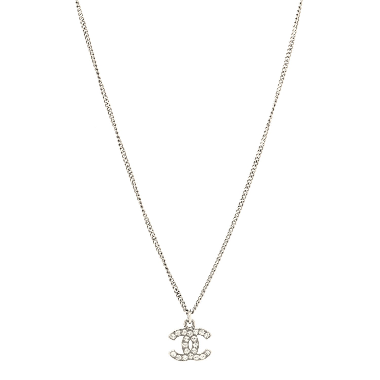 Chanel Crystal Timeless CC Necklace Silver 1 of 5