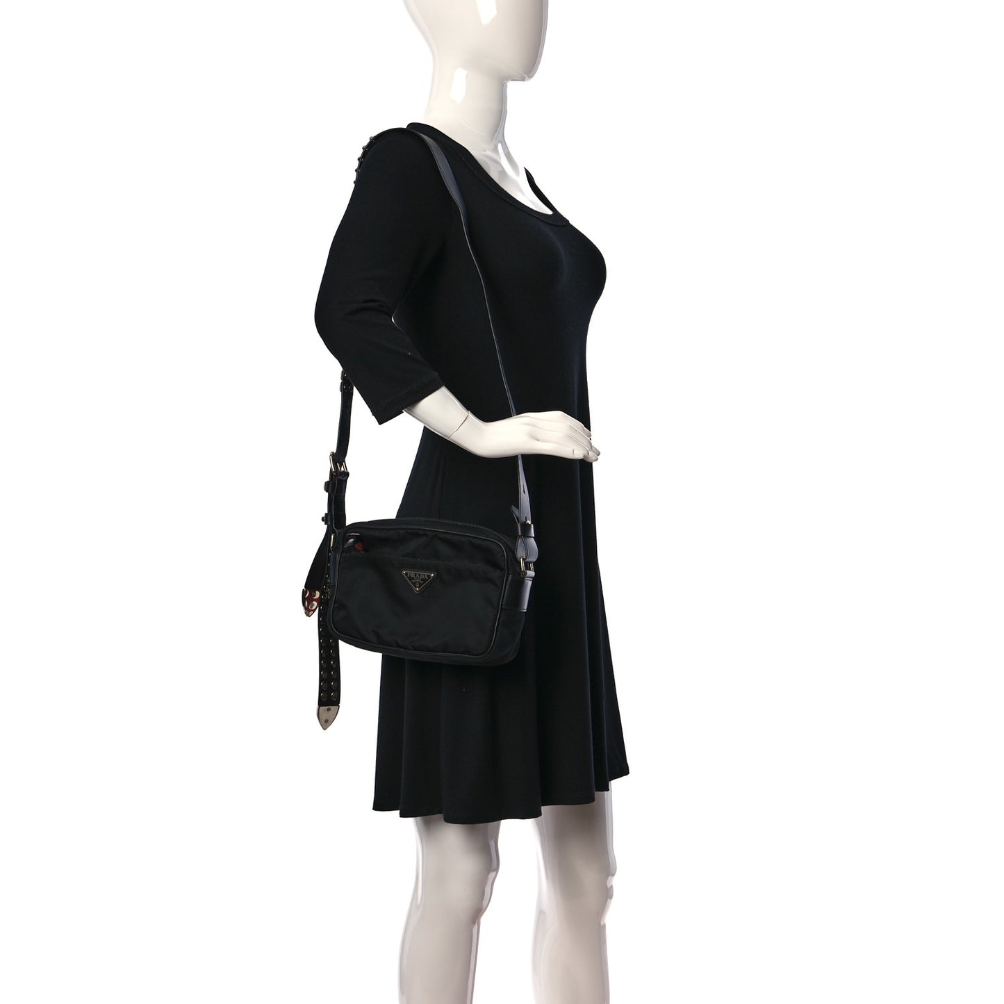 Tessuto Nylon Studded New Vela Shoulder Bag Black Fuoco