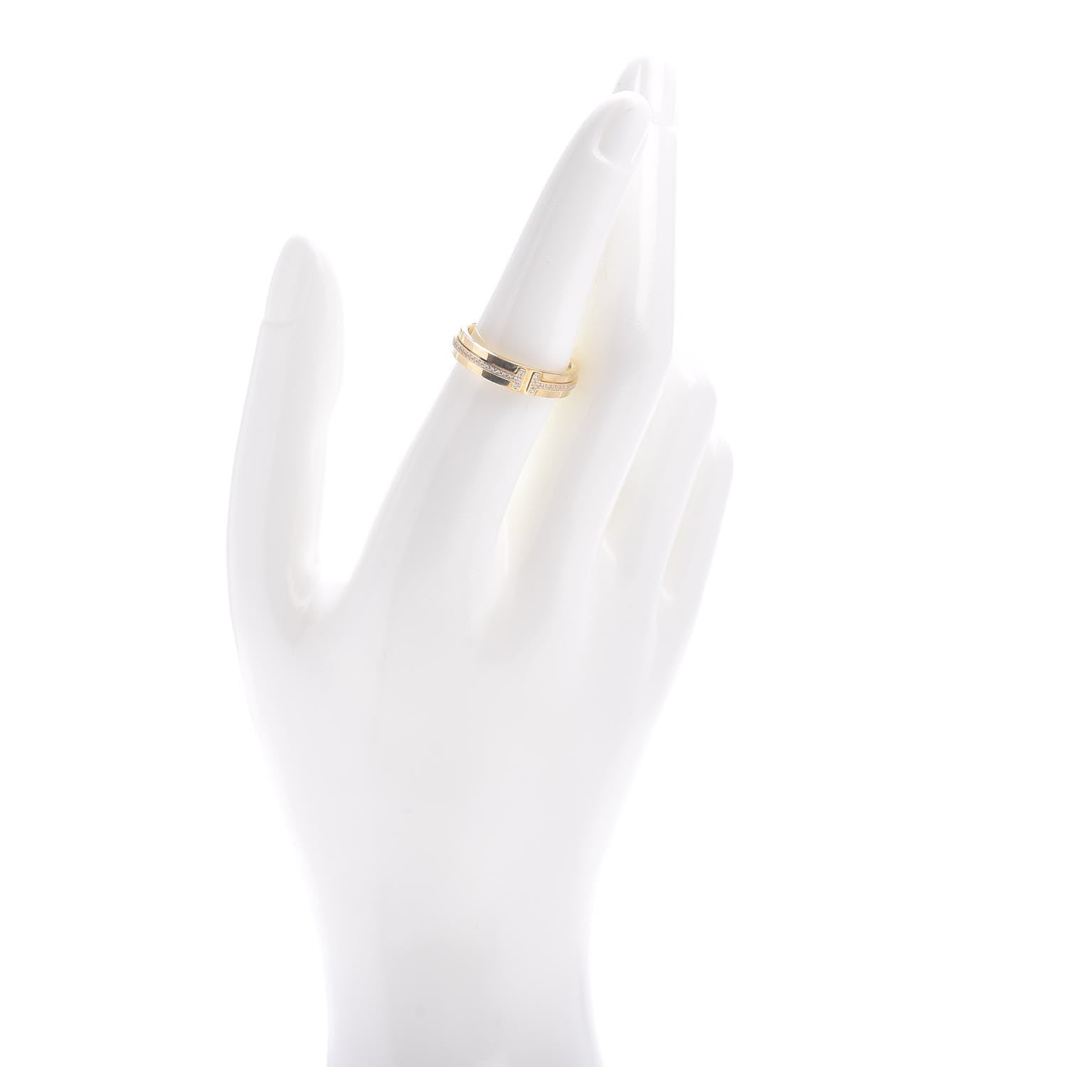 Tiffany 18K Yellow Gold Diamond T Two Narrow Ring 54 7 2 of 4