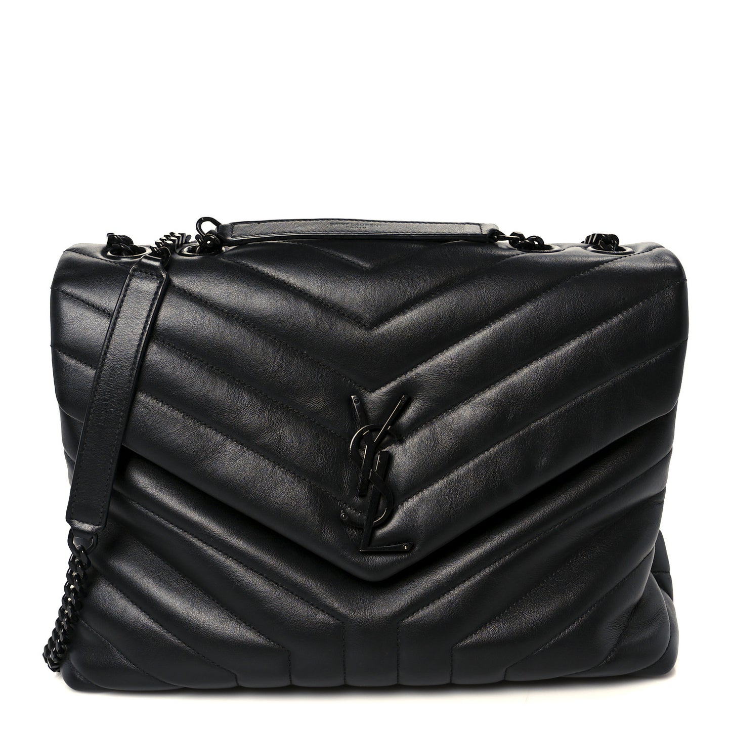 Calfskin Y Quilted Monogram Monochrome Medium Loulou Chain Satchel Black