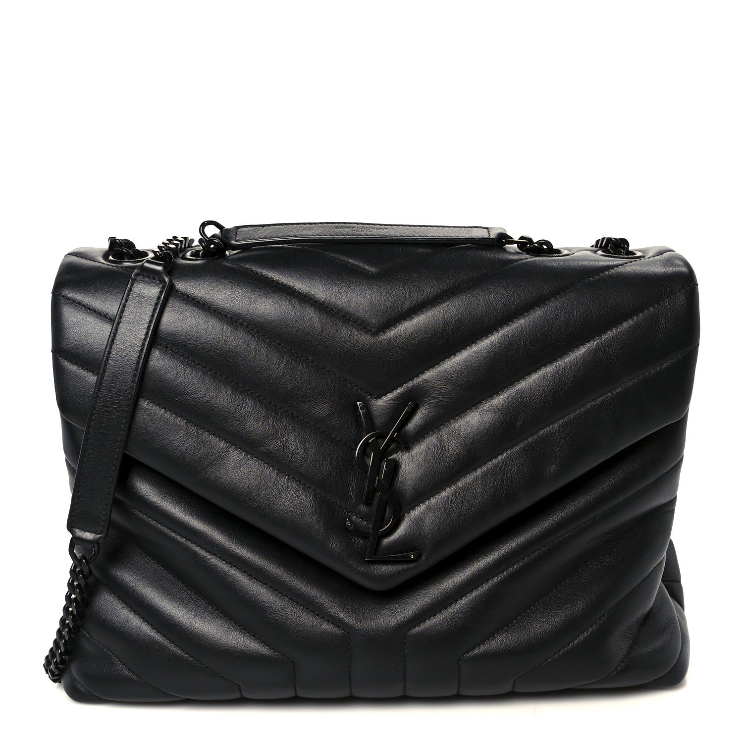 Saint Laurent Calfskin Y Quilted Monogram Monochrome Medium Loulou Chain Satchel Black 1 of 11