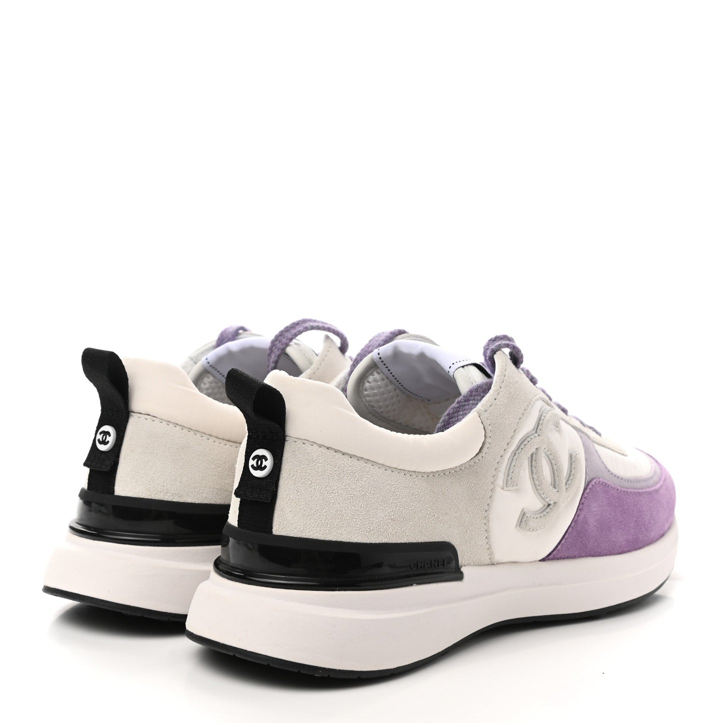 Nylon Calfskin Suede CC Womens Sneakers 40 White Light Grey Purple