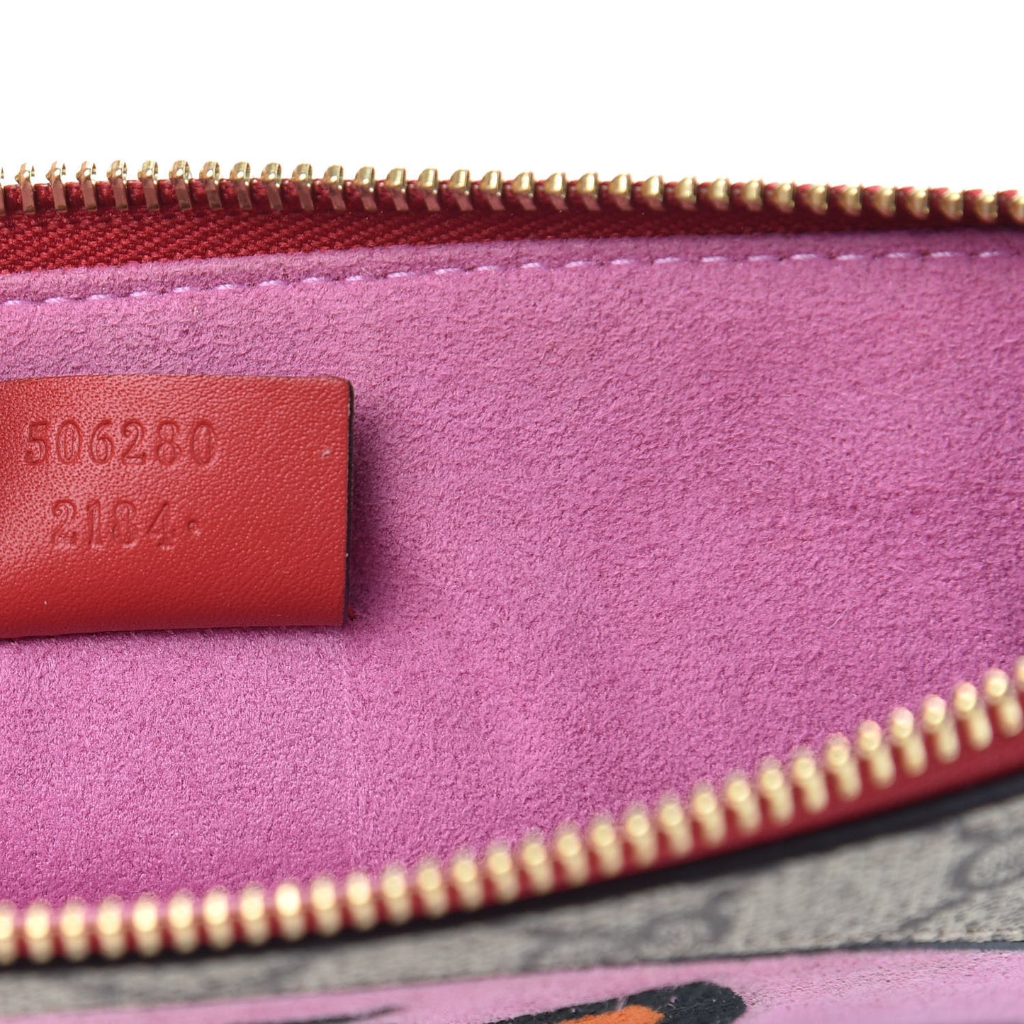 GG Supreme Monogram Bosco Patch Zip Pouch Beige Malva Hibiscus Red