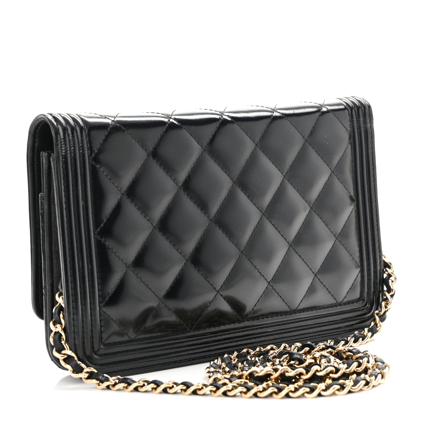 Glazed Calfskin Quilted Boy Wallet On Chain WOC Black