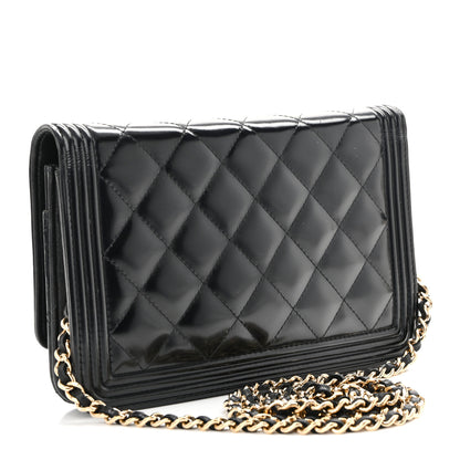 Chanel Glazed Calfskin Quilted Boy Wallet On Chain WOC Black 3 of 12