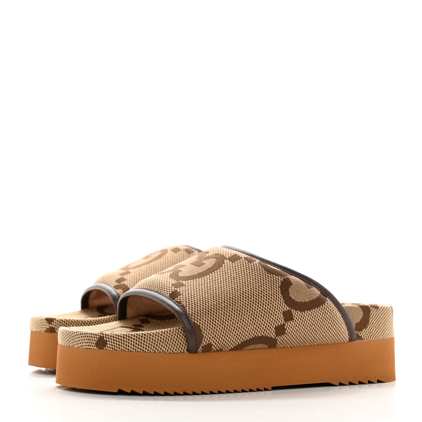 Monogram Jumbo GG Nappa Samoa Platform 40mm Slide Sandals 39 Camel Ebony New Acero