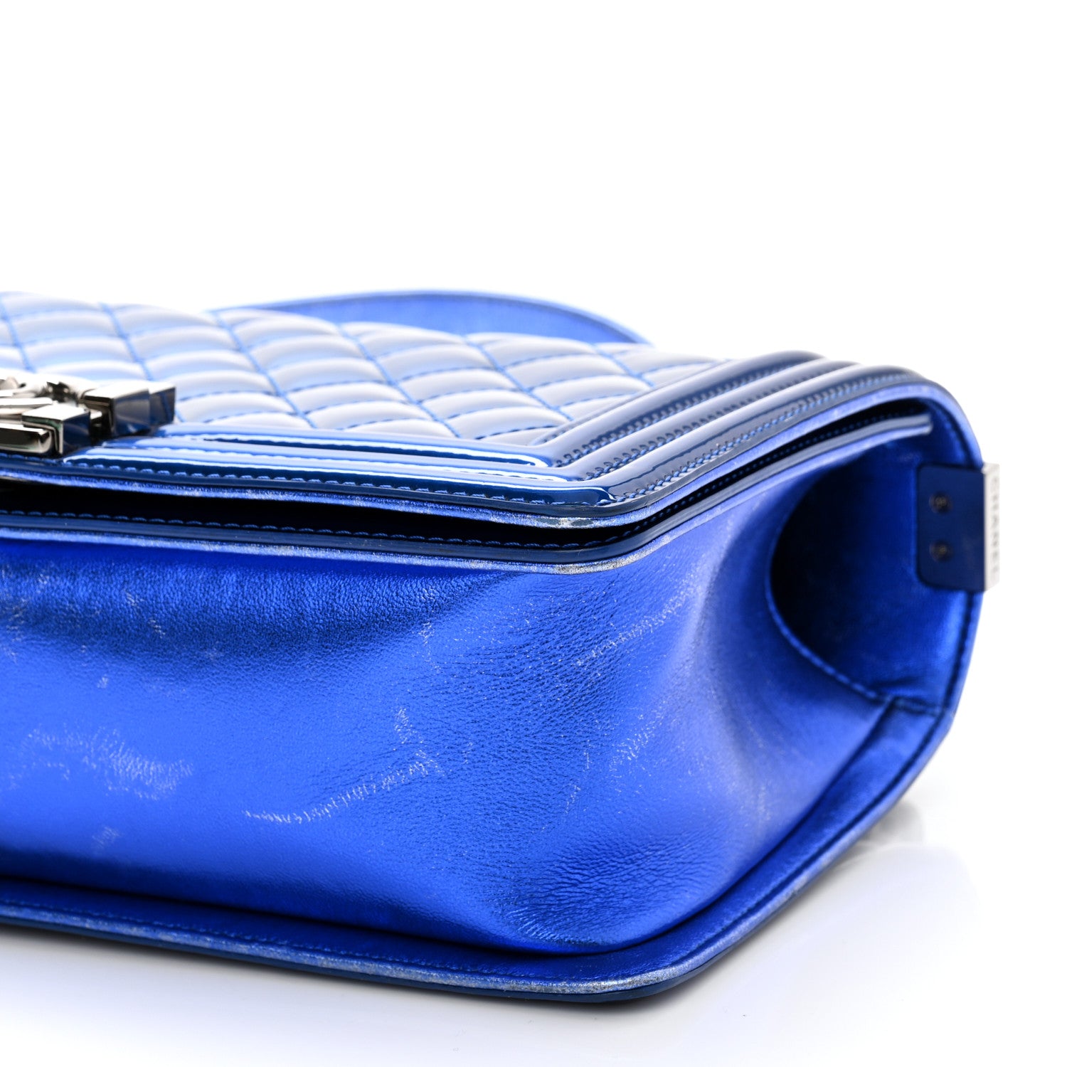 Chanel Metallic Patent Quilted Medium Boy Flap Blue 10 of 14