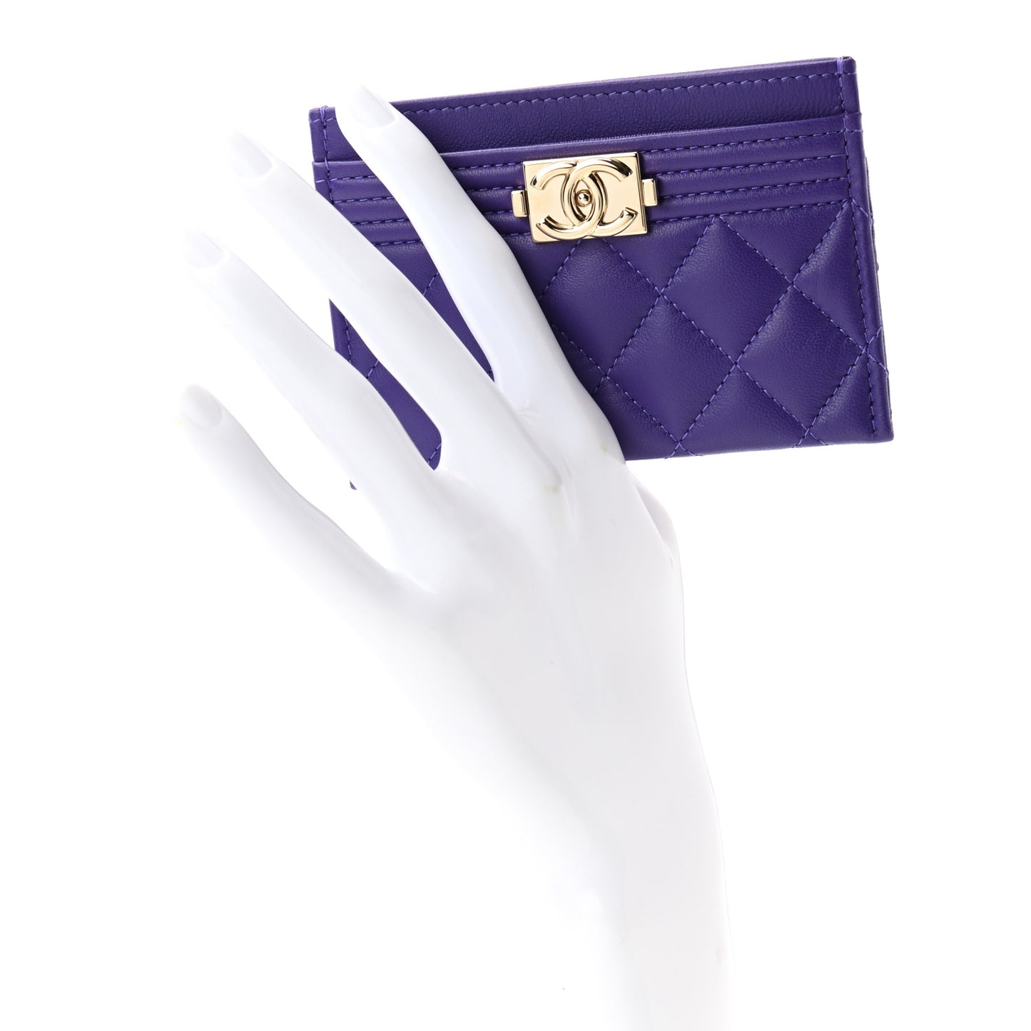 Lambskin Quilted Boy Card Holder Purple