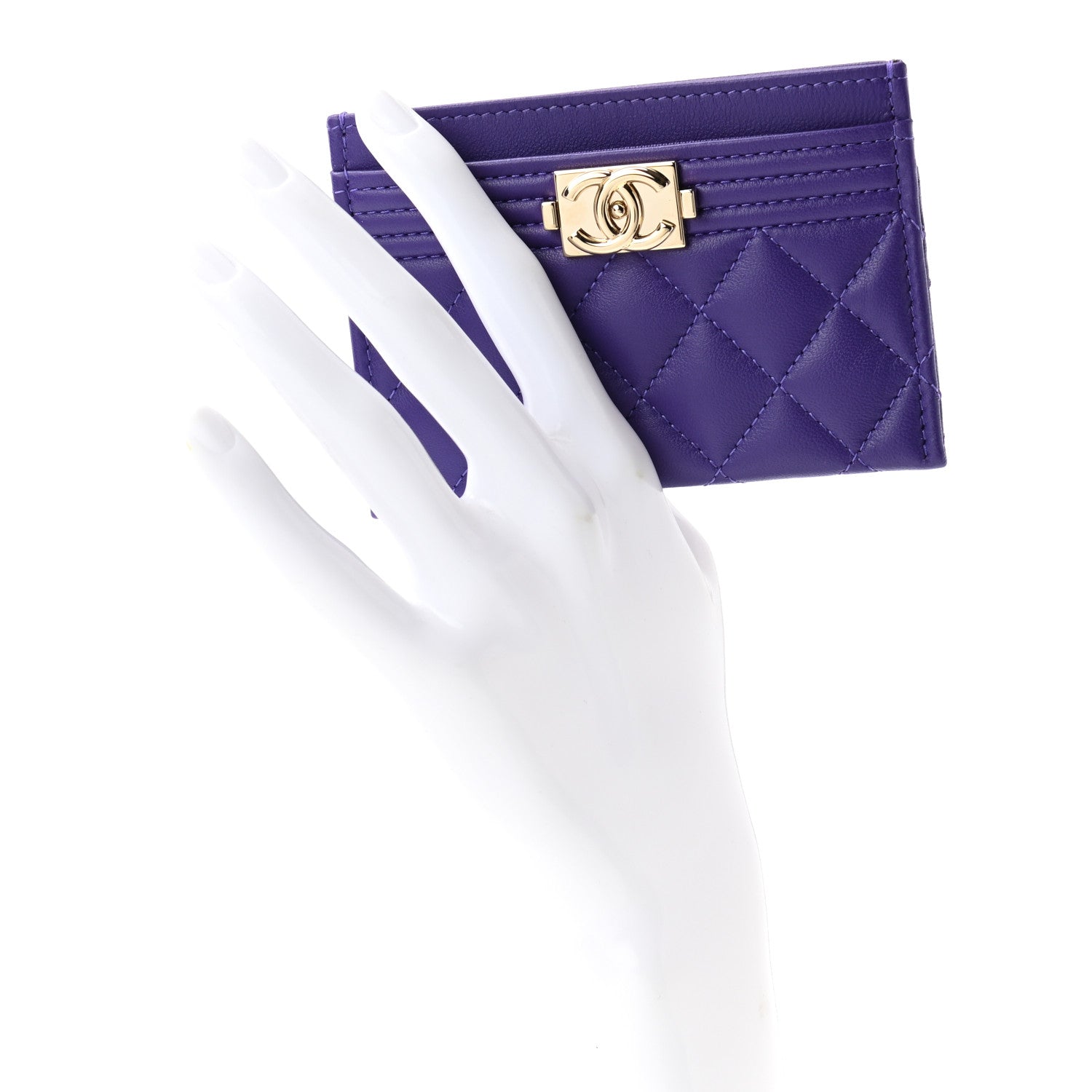 Chanel Lambskin Quilted Boy Card Holder Purple 2 of 8
