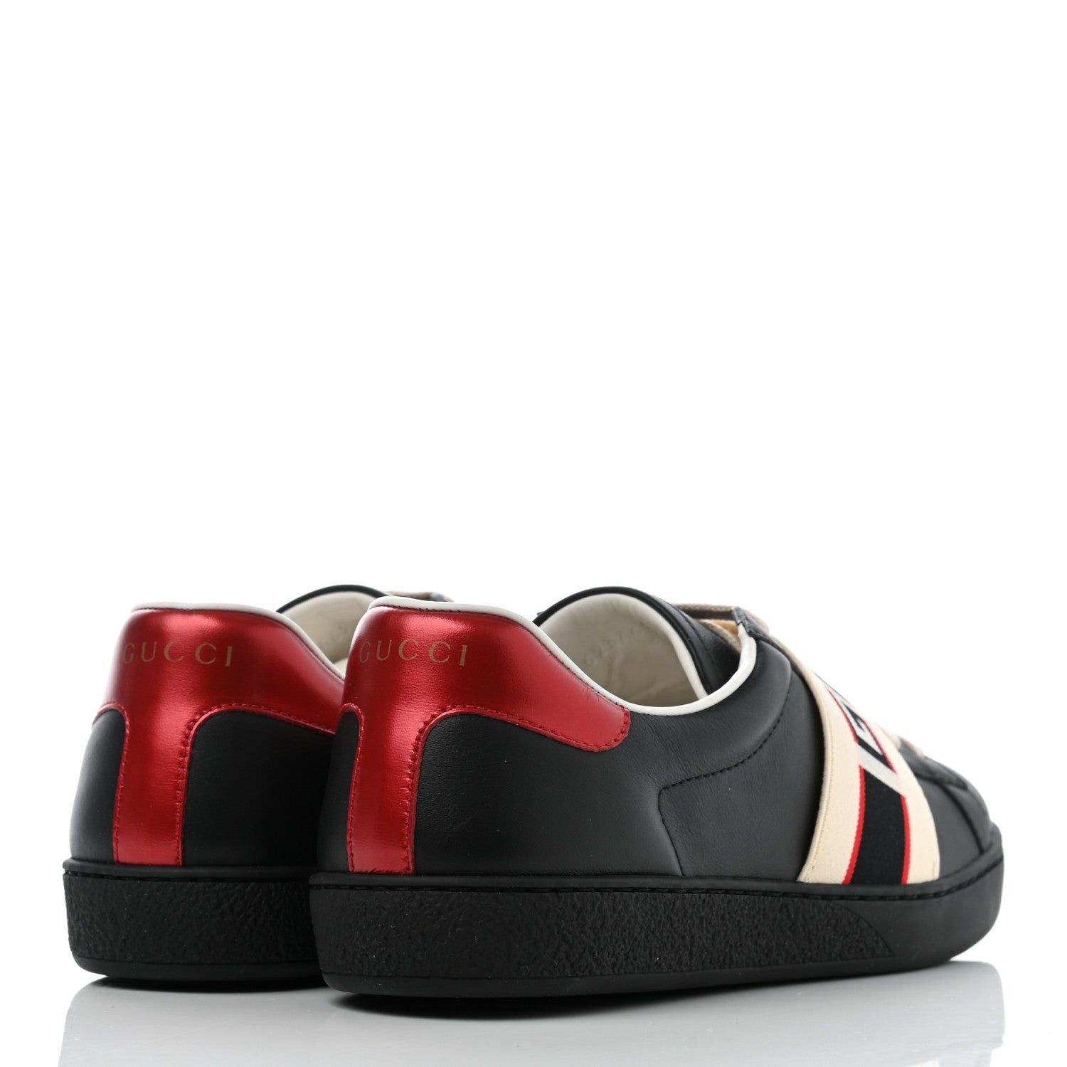 Gucci Calfskin Stripe Mens New Ace Sneakers 6.5 Black Ecru Red Flame 4 of 6