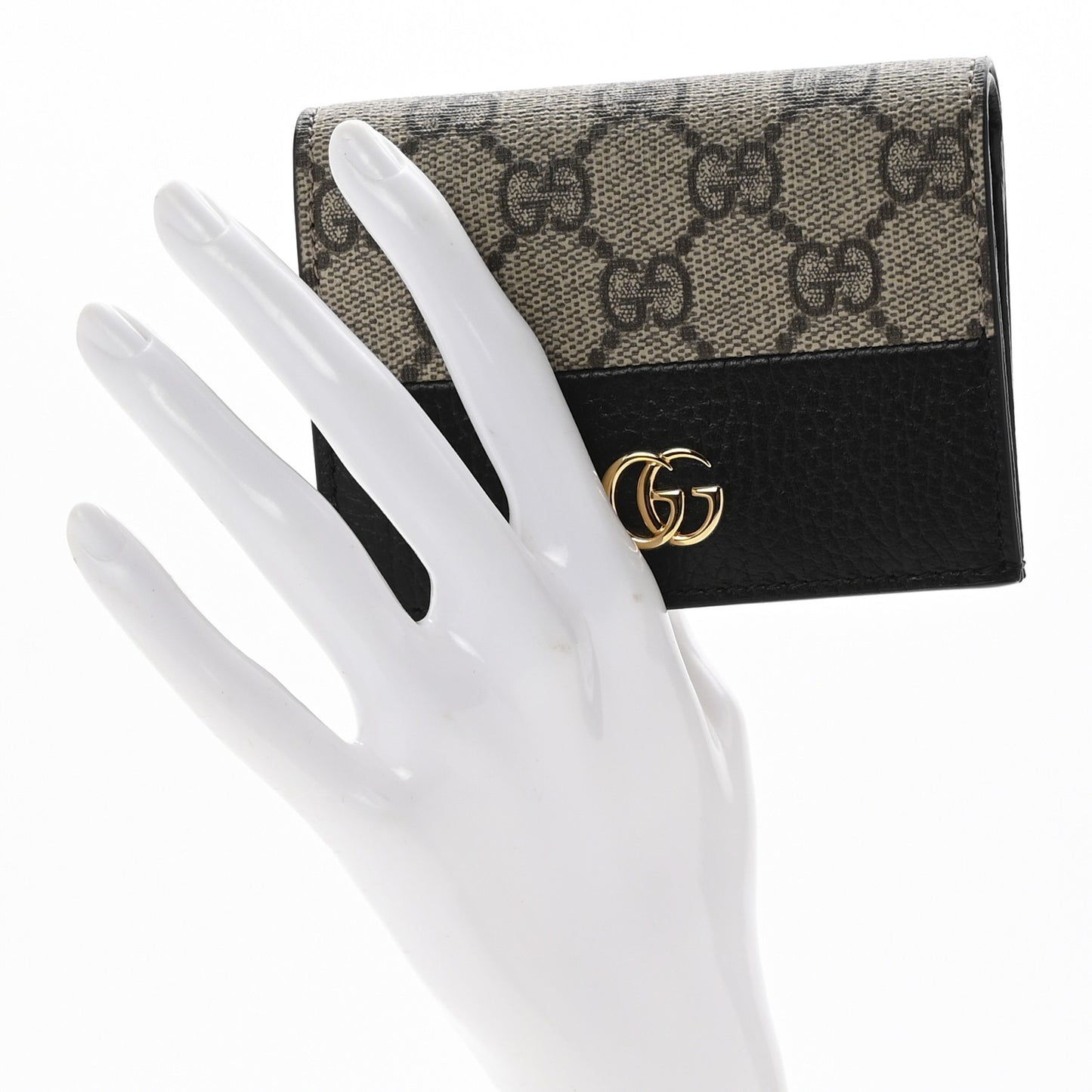 Dollar Calfskin GG Supreme Monogram GG Marmont Card Case Black Beige Ebony
