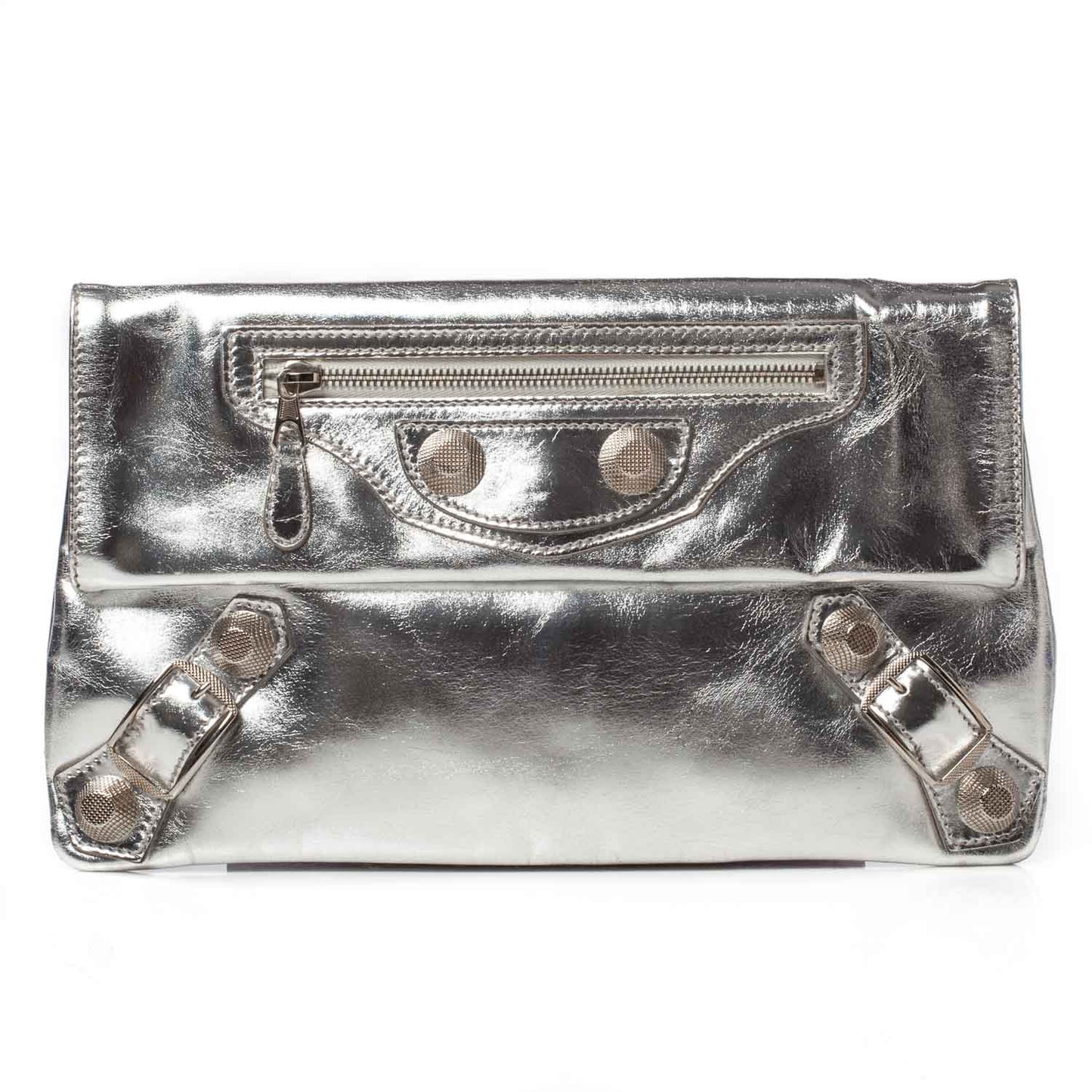 Laminated Calfskin Giant 21 Envelope Clutch Silver Hardware