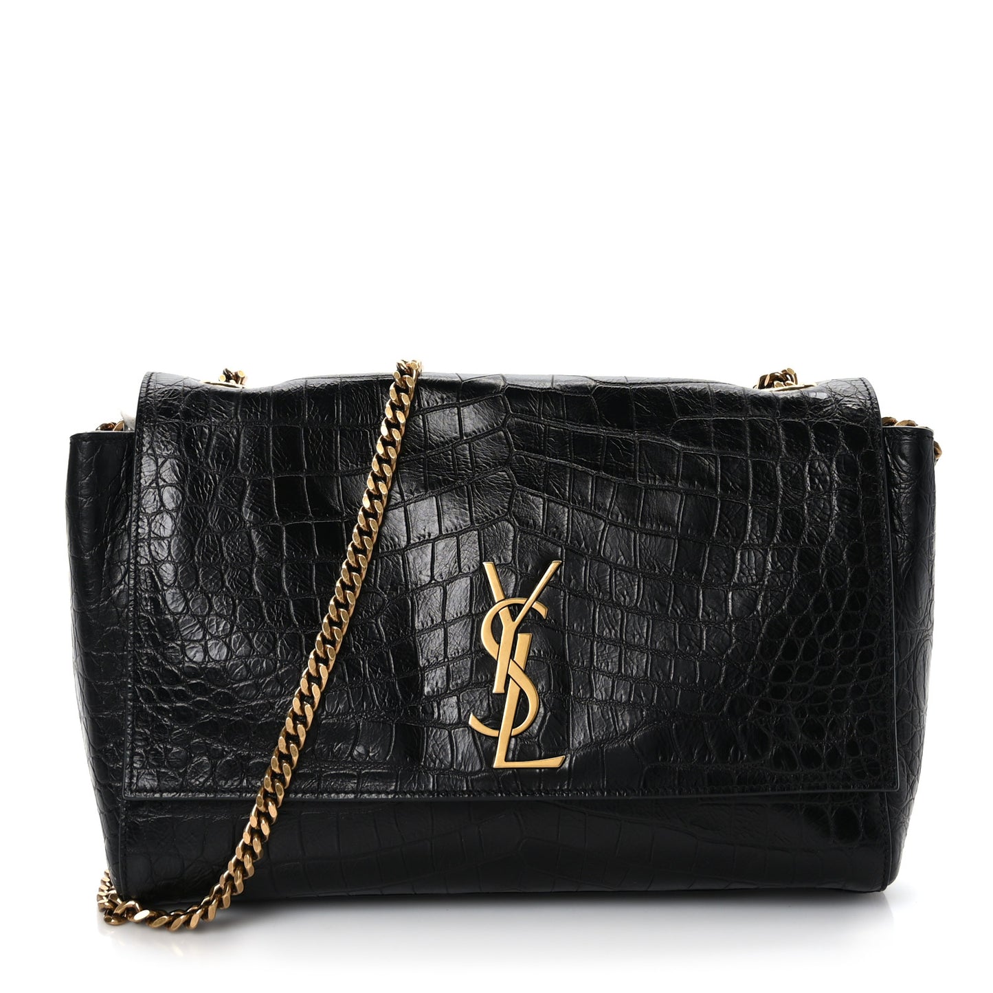 Calfskin Crocodile Embossed Suede Medium Reversible Monogram Kate Satchel Military Taupe