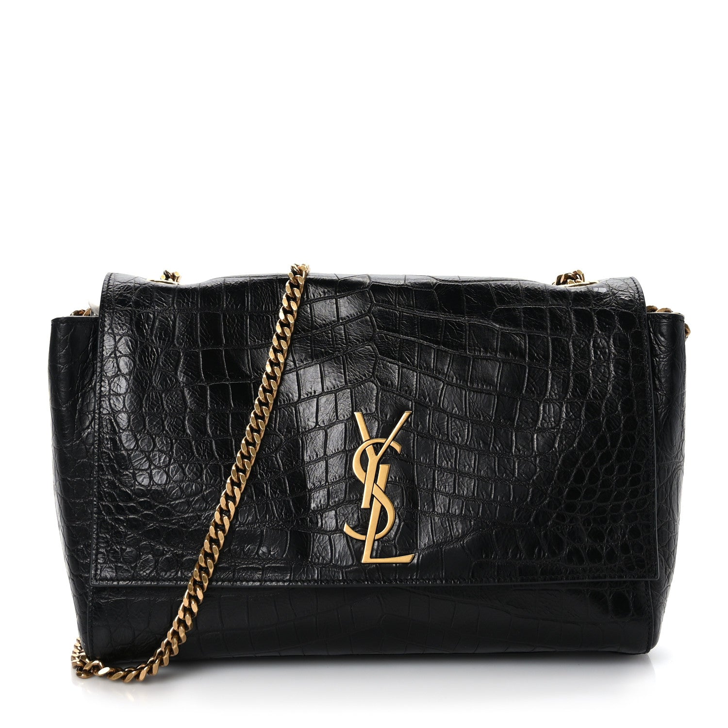 Saint Laurent Calfskin Crocodile Embossed Suede Medium Reversible Monogram Kate Satchel Military Taupe 1 of 9