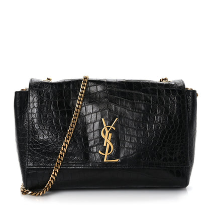 Saint Laurent Calfskin Crocodile Embossed Suede Medium Reversible Monogram Kate Satchel Military Taupe 1 of 9