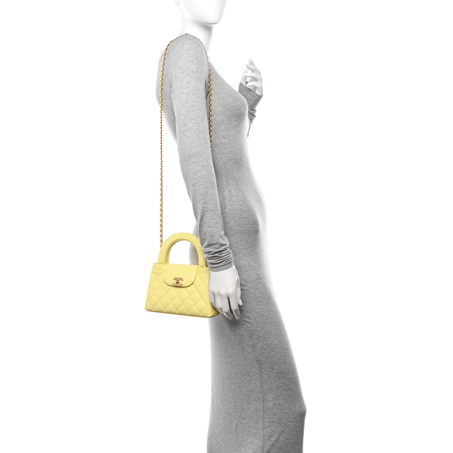 Chanel Shiny Aged Calfskin Quilted Nano Kelly Shopper Light Yellow 2 of 11