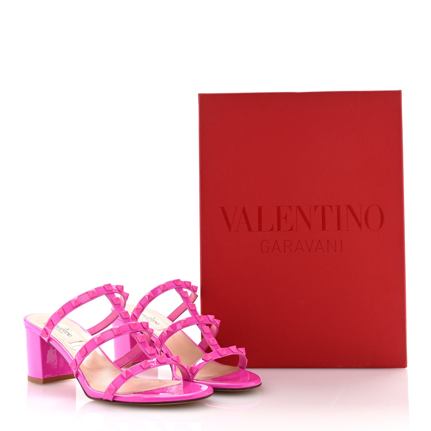 Patent Lacquered Monochrome Rockstud 60mm Caged Slide Sandals 37.5 Pink PP