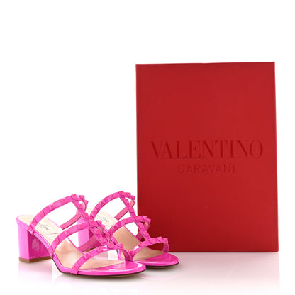 Valentino Garavani Patent Lacquered Monochrome Rockstud 60mm Caged Slide Sandals 37.5 Pink PP 12 of 12