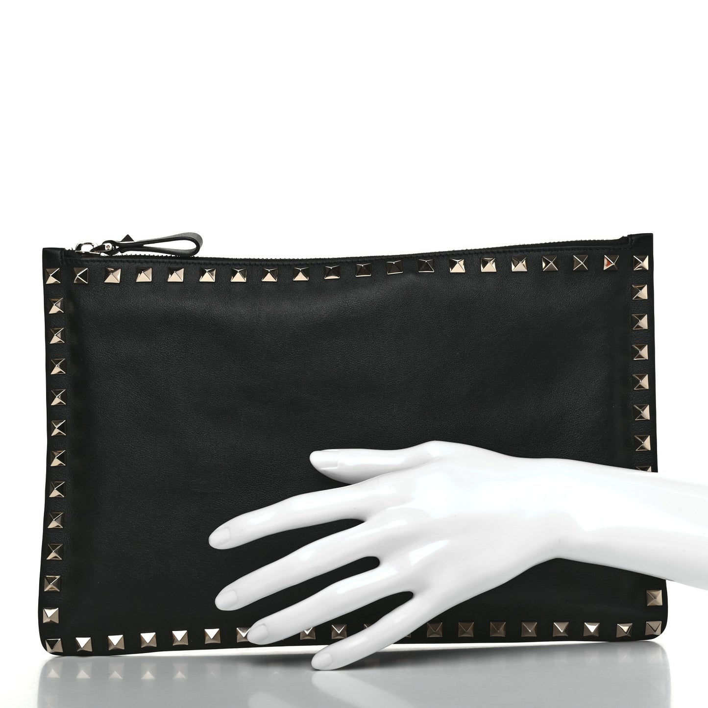 Vitello Large Rockstud Zip Pouch Black
