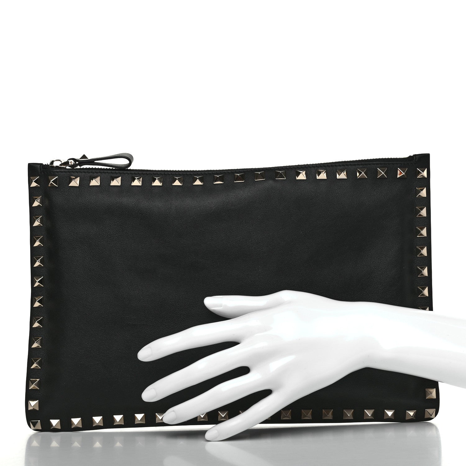 Valentino Garavani Vitello Large Rockstud Zip Pouch Black 2 of 7