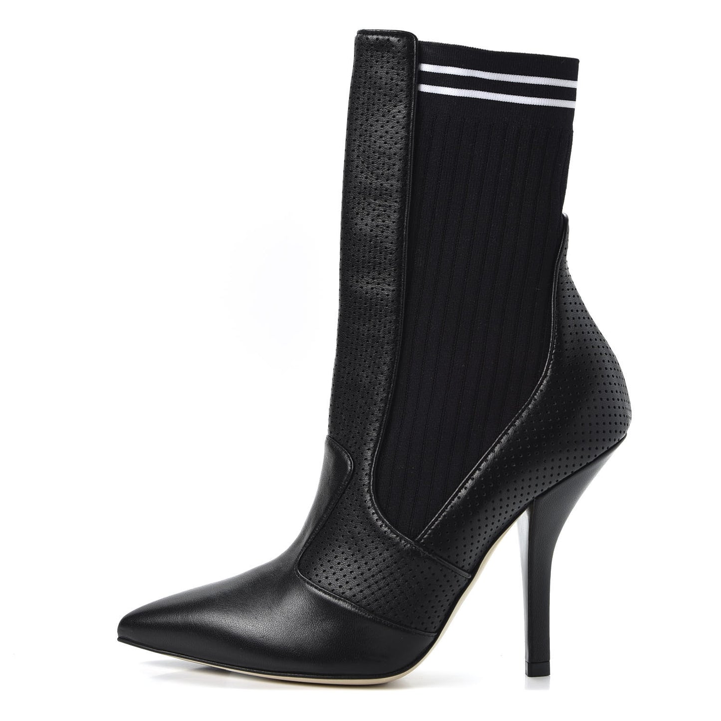 Nappa Stretch Fabric Perforated Striped Rockoko 105mm Sock Boots 39 Black White