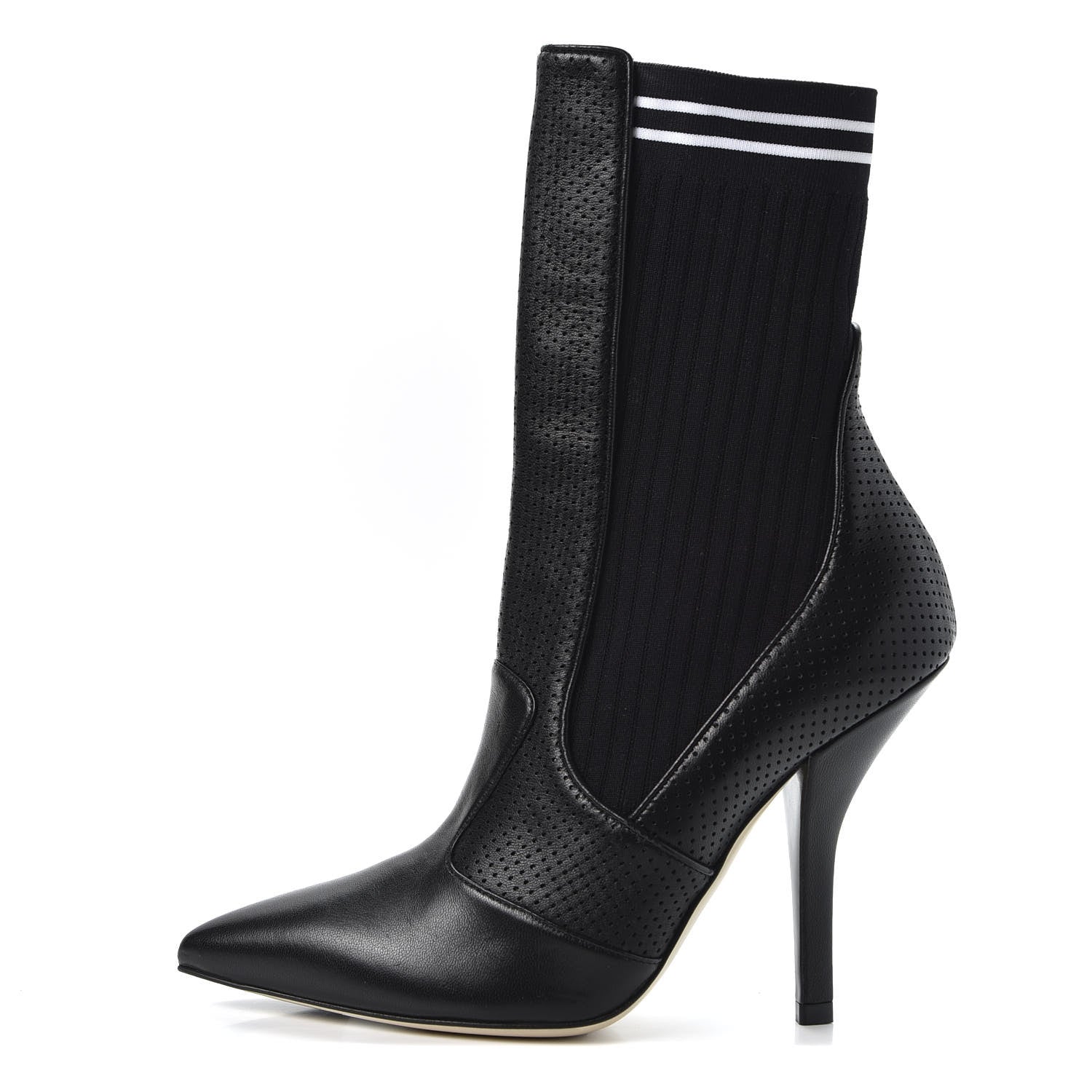 Fendi Nappa Stretch Fabric Perforated Striped Rockoko 105mm Sock Boots 39 Black White 1 of 7