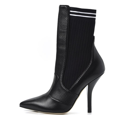 Fendi Nappa Stretch Fabric Perforated Striped Rockoko 105mm Sock Boots 39 Black White 1 of 7