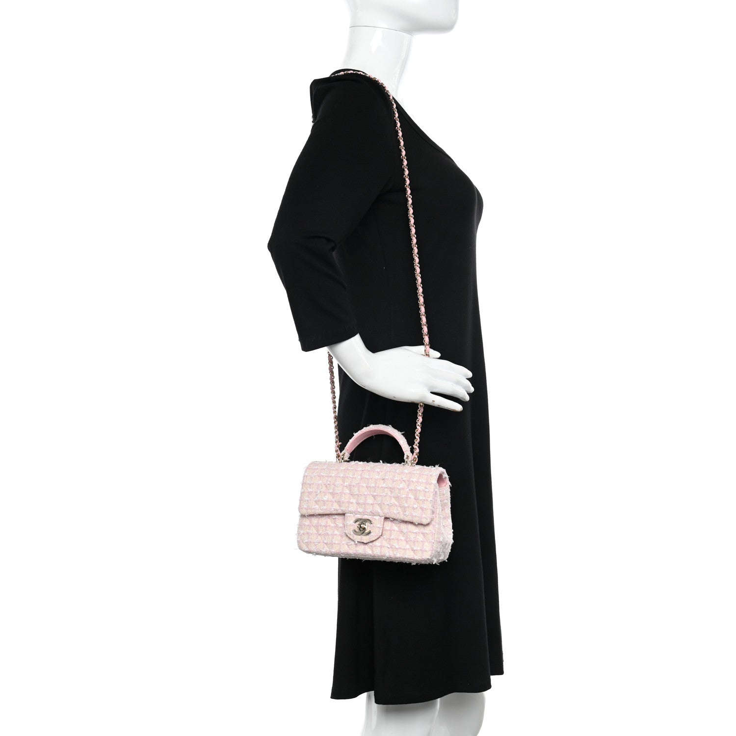 Chanel Tweed Quilted Mini Top Handle Rectangular Flap Light Pink 2 of 10