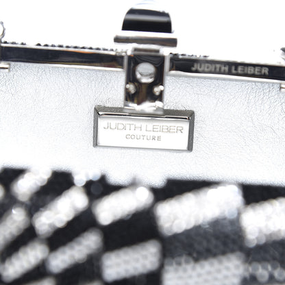 Judith Leiber Swarovski Crystal Checkered New Soap Dish Miniaudiere Clutch Black Silver 9 of 13