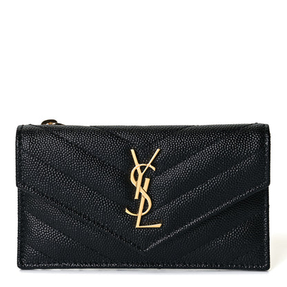 Saint Laurent Grain De Poudre Matelasse Chevron Monogram Compact Wallet Black 1 of 6