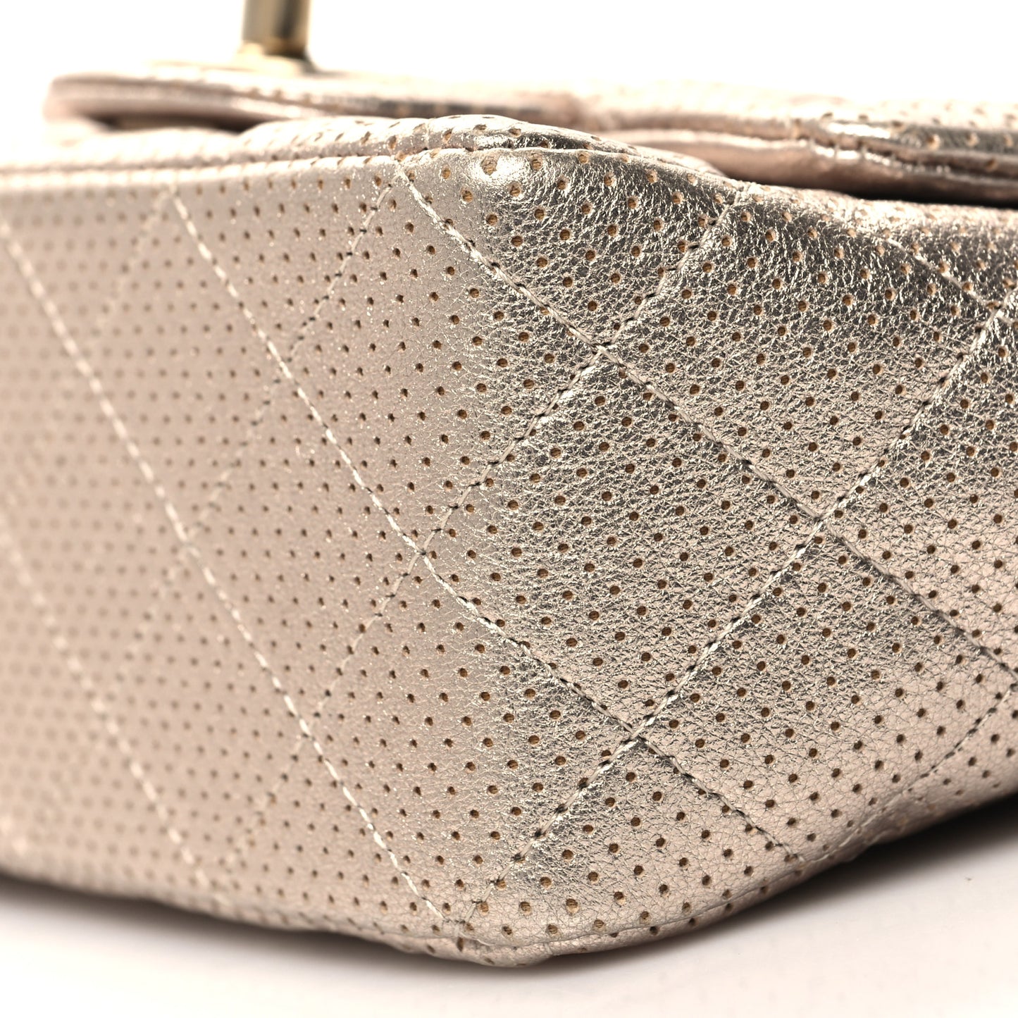 Metallic Lambskin Perforated Mini Square Flap Gold