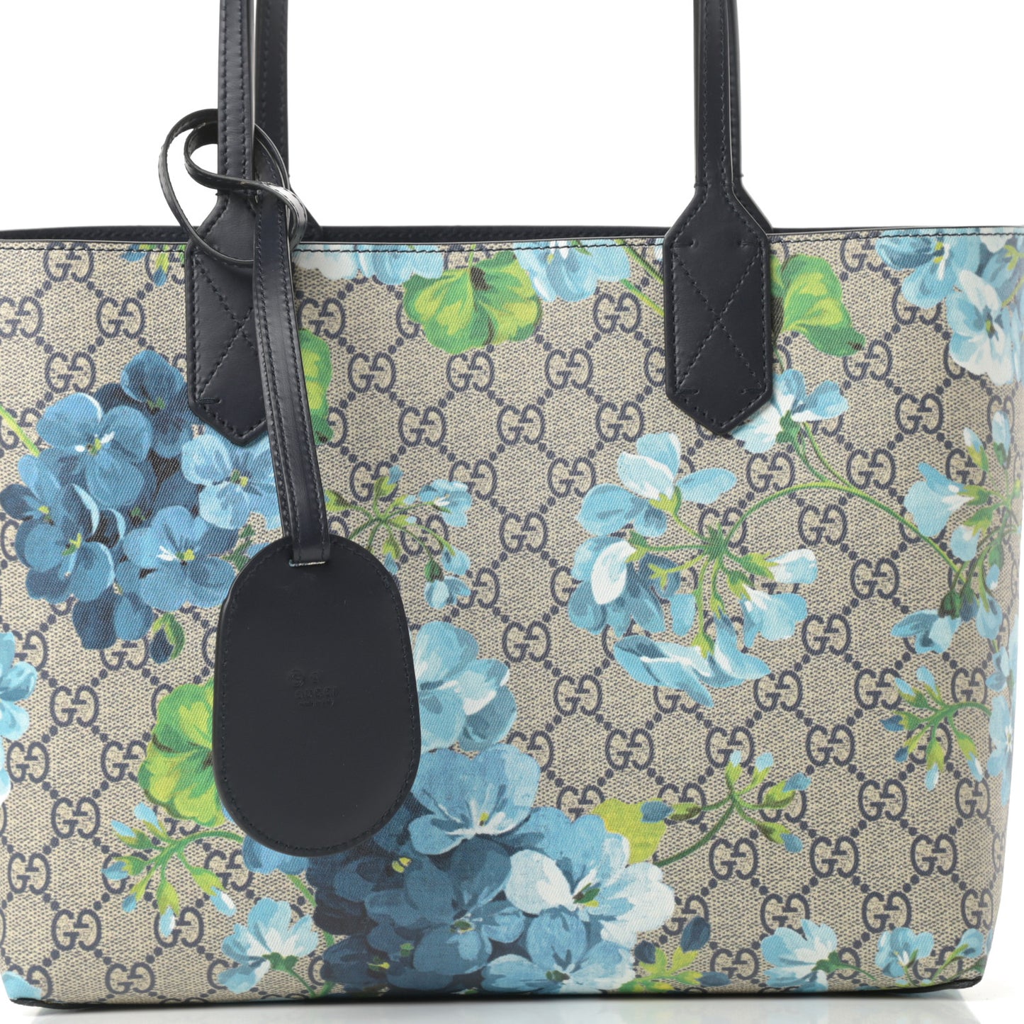 GG Supreme Monogram Blooms Small Reversible Tote Beige Blue Navy