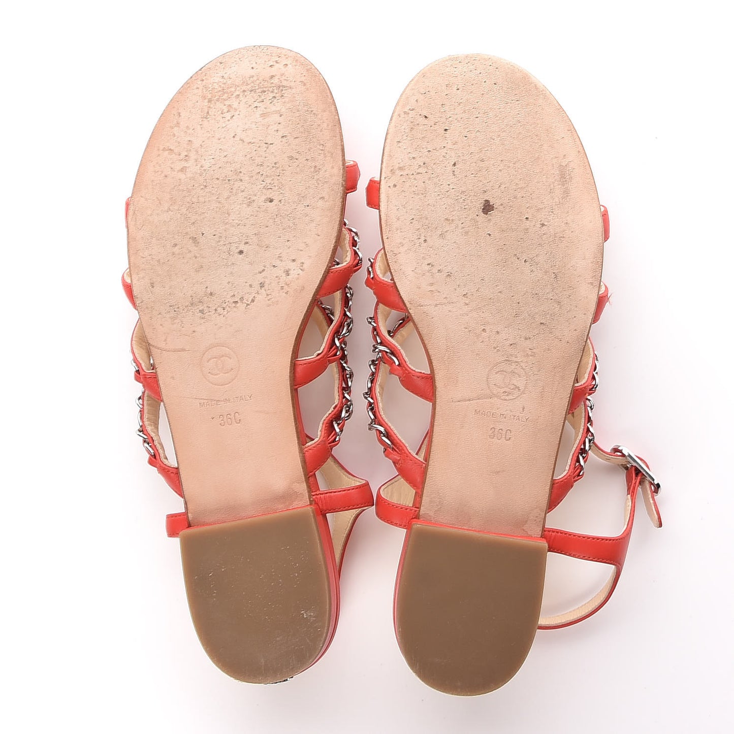 Lambskin Chain Flat Sandals 36 Red