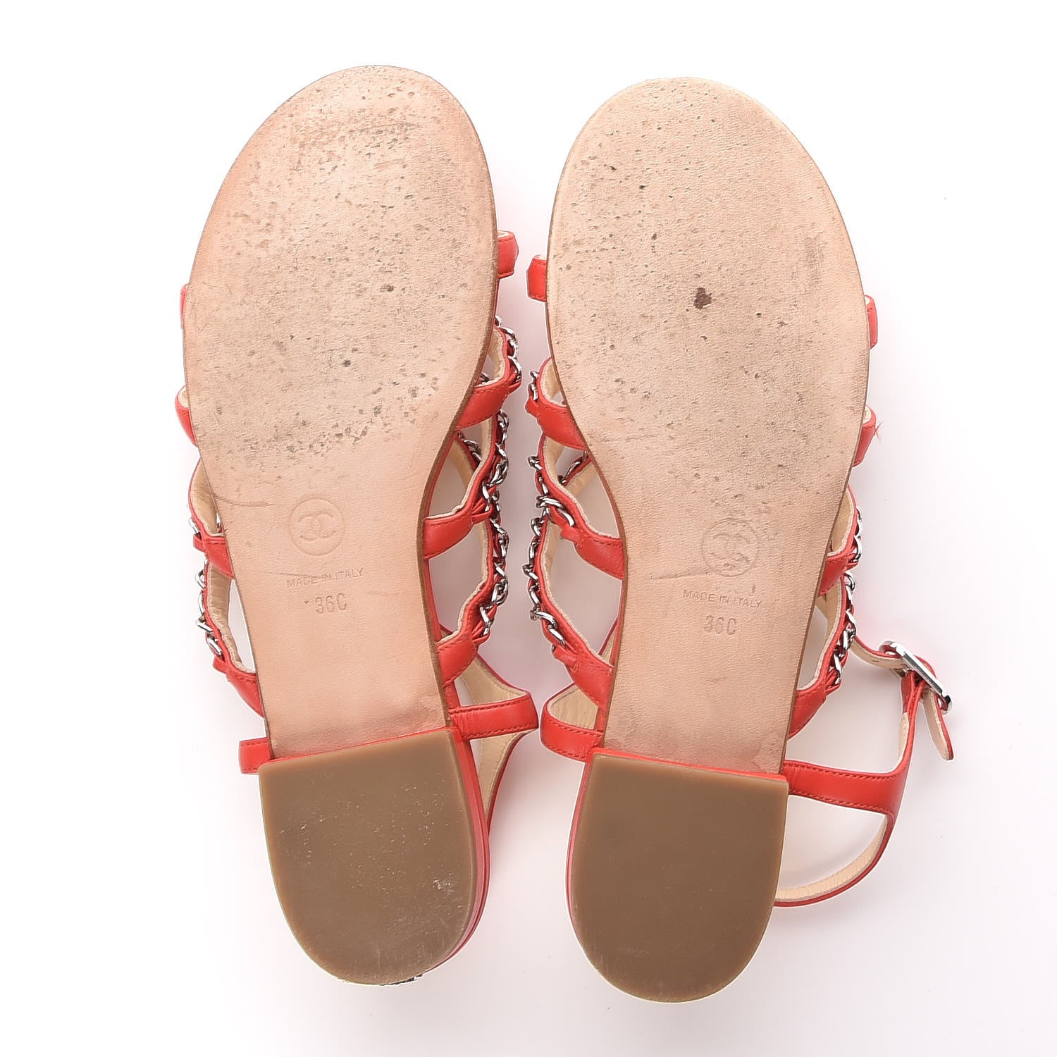 Chanel Lambskin Chain Flat Sandals 36 Red 7 of 18