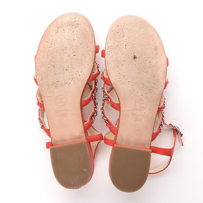 Chanel Lambskin Chain Flat Sandals 36 Red 7 of 18