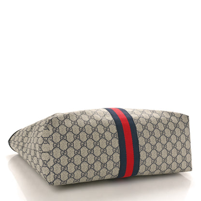 Gucci GG Supreme Monogram Textured Calfskin Web Medium Ophidia Shopping Tote Beige Blue 4 of 10